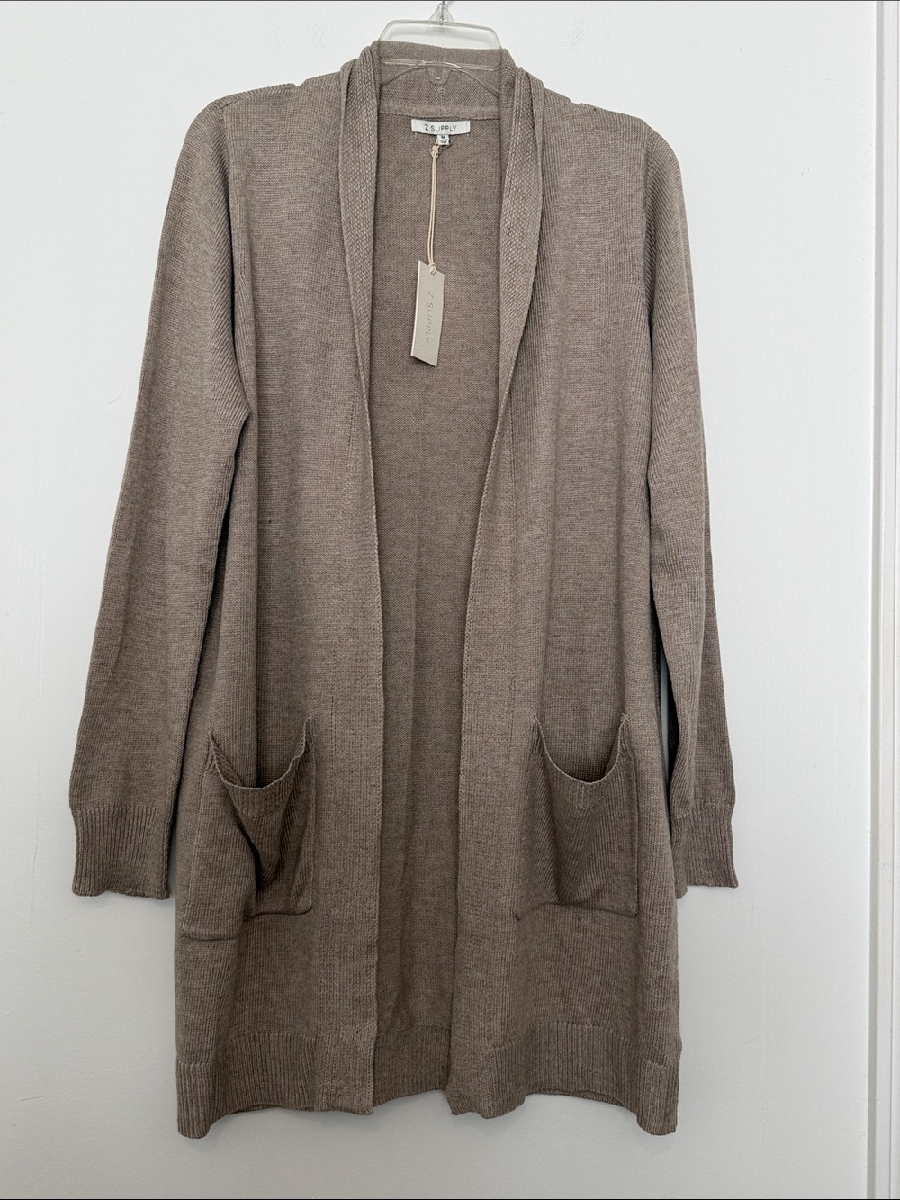 Z Supply Taupe Open-Front Pocket Cardigan